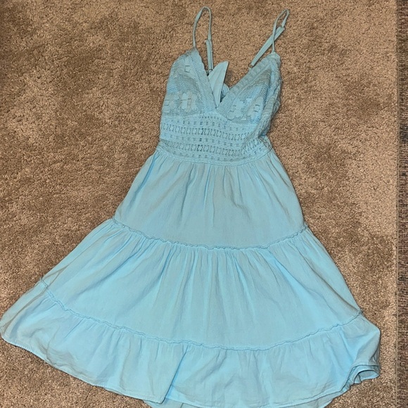 Light Blue Crotchet Mini Dress - Picture 3 of 5